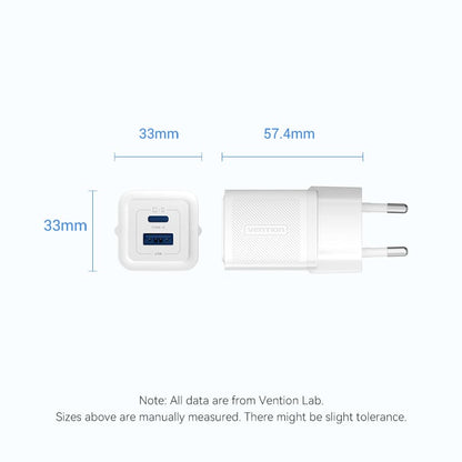 Vention 2-Port USB (C+A) GaN Charger (30W/30W) EU-Plug