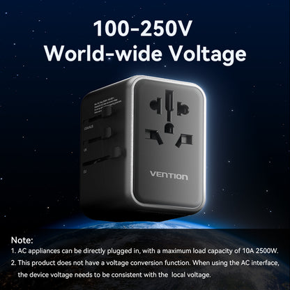 4-Port USB (C + C + A + A) GaN Universal Travel Adapter (65W/65W/60W/5W) Black