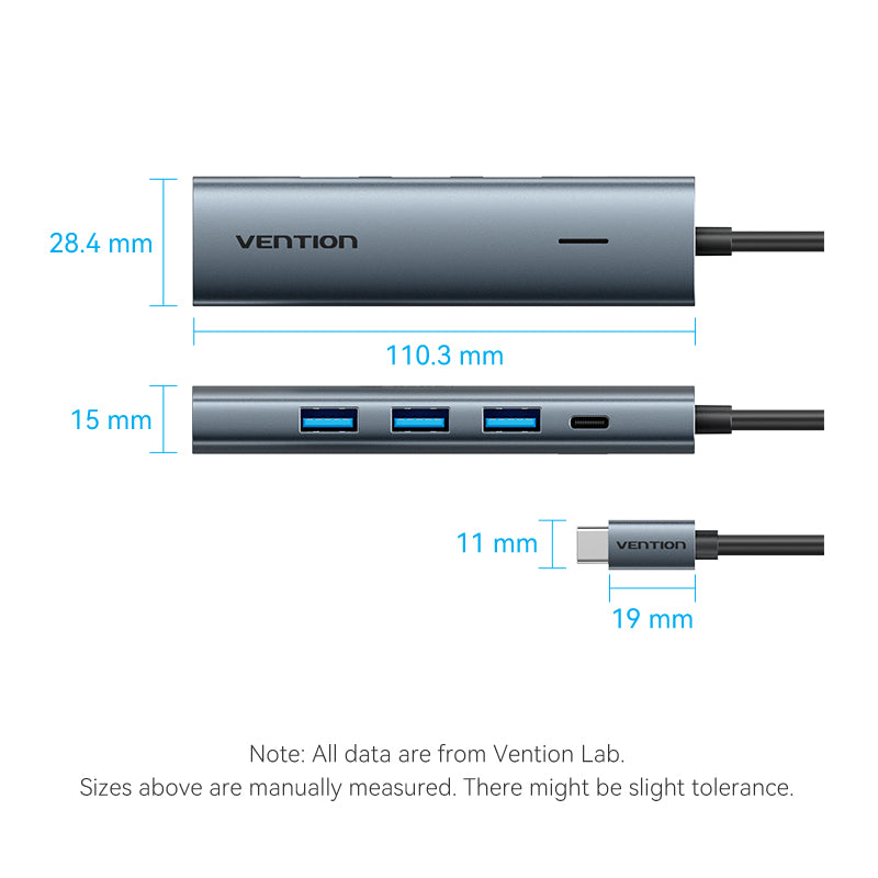 USB-C to USB 3.0*4/USB-C Hub 0.15M Gray Aluminum Alloy Type