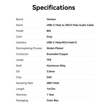 <tc>Vention</tc> Cable de audio USB-C macho a 2RCA macho