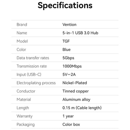 USB 3.0 to USB 3.0 x 3/RJ45/USB-C Hub 0.15M Blue Aluminum Alloy Type