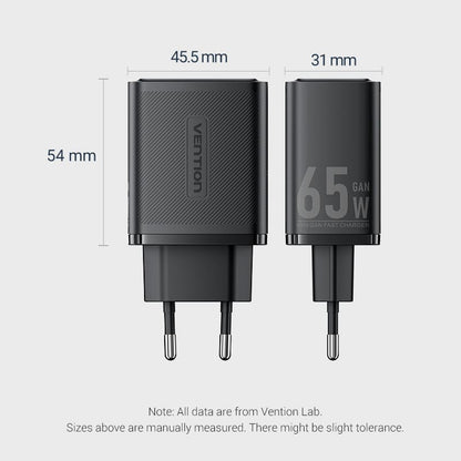 <tc>Vention</tc> Chargeur GaN USB 3 ports (C+C+A) (65 W/65 W/60 W) prise UE