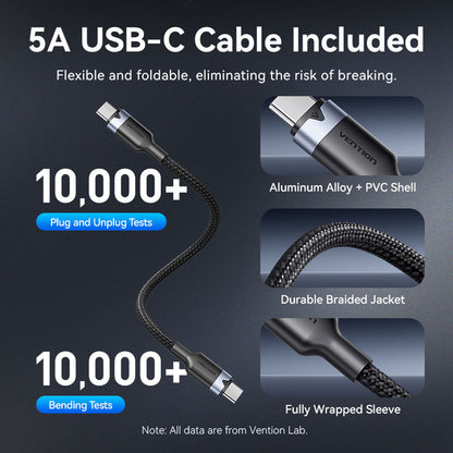 <tc>Vention</tc> Chargeur GaN 4 ports USB (C + C + C + A) (100 W/100 W/30 W/30 W) gris avec câble USB-C vers USB-C (1 m) noir et prise américaine