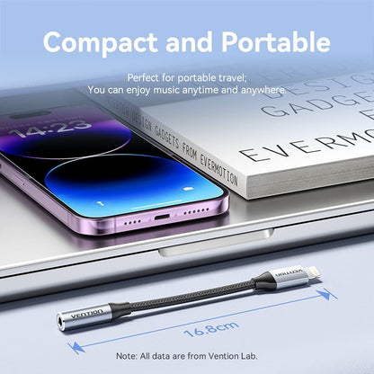 Vention Cotton Braided Lightning Male to 3.5MM Earphone Jack Adapter Aluminum Alloy Type