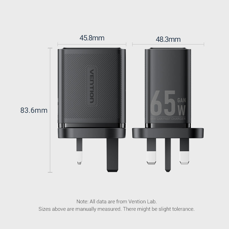 3-Port USB (C + C + A) GaN Charger (65W/65W/60W) UK-Plug