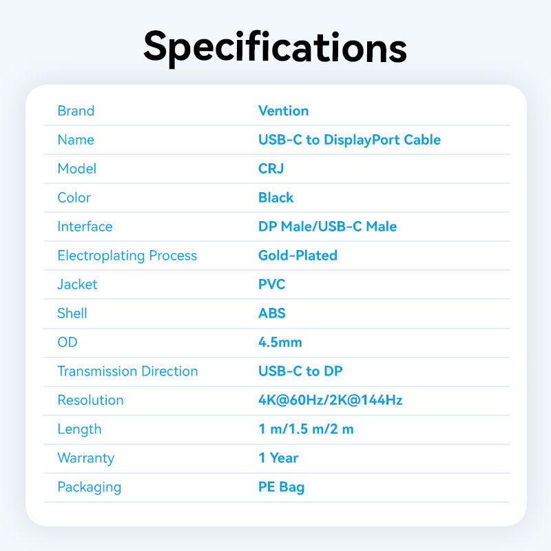 Vention USB-C to DP 4K HD Cable