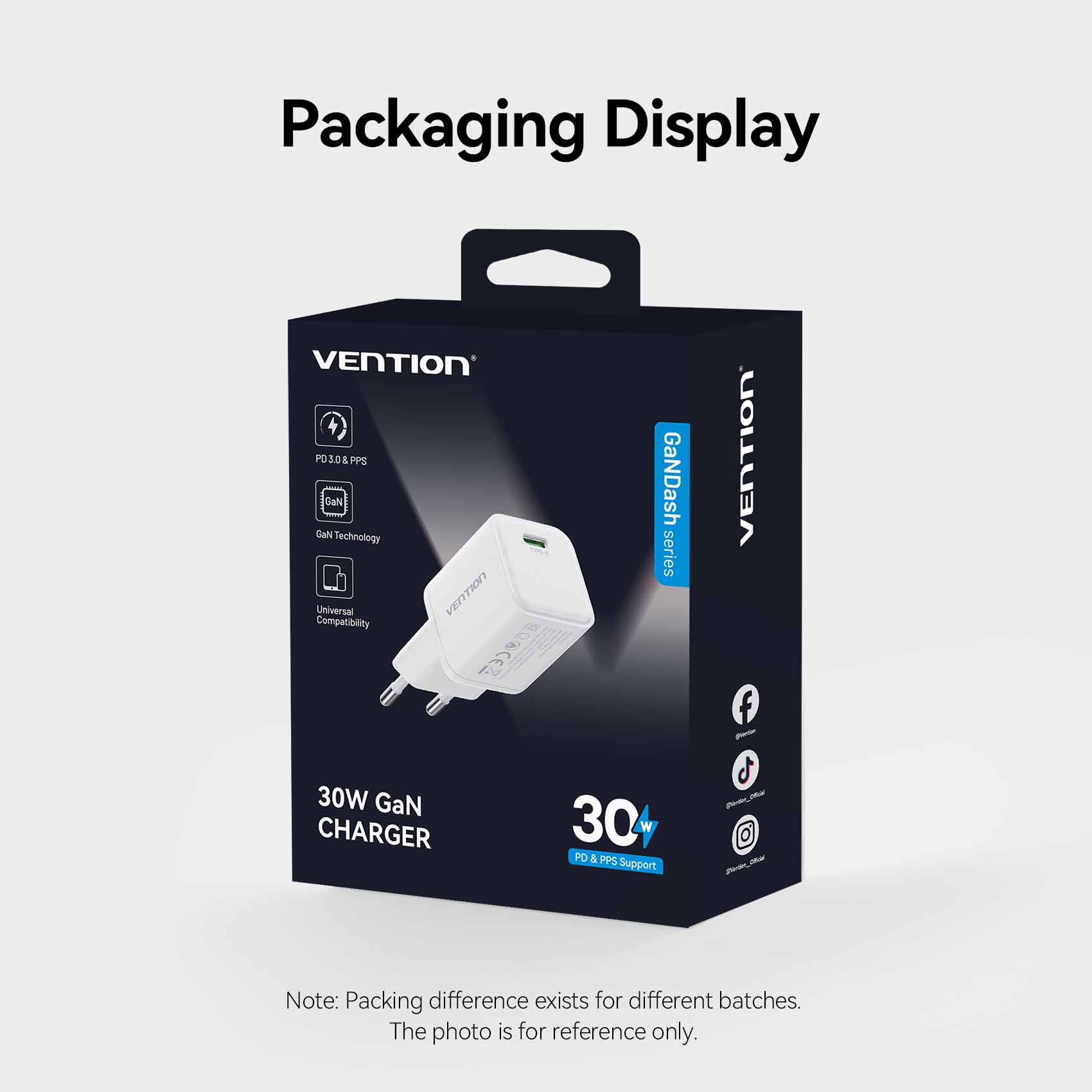 Vention 1-Port USB-C GaN Charger (30W) EU-Plug