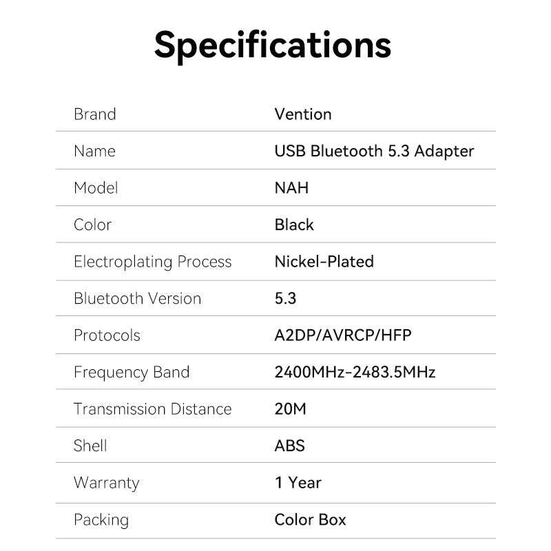 Vention USB Bluetooth 5.3 Adapter Black Mini Type