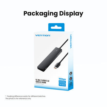Vention USB-C to USB 3.2 Gen 2 Type-C*2 + USB 3.2 Gen 2 Type-A*2 + PD 10G Hub 0.15M Black