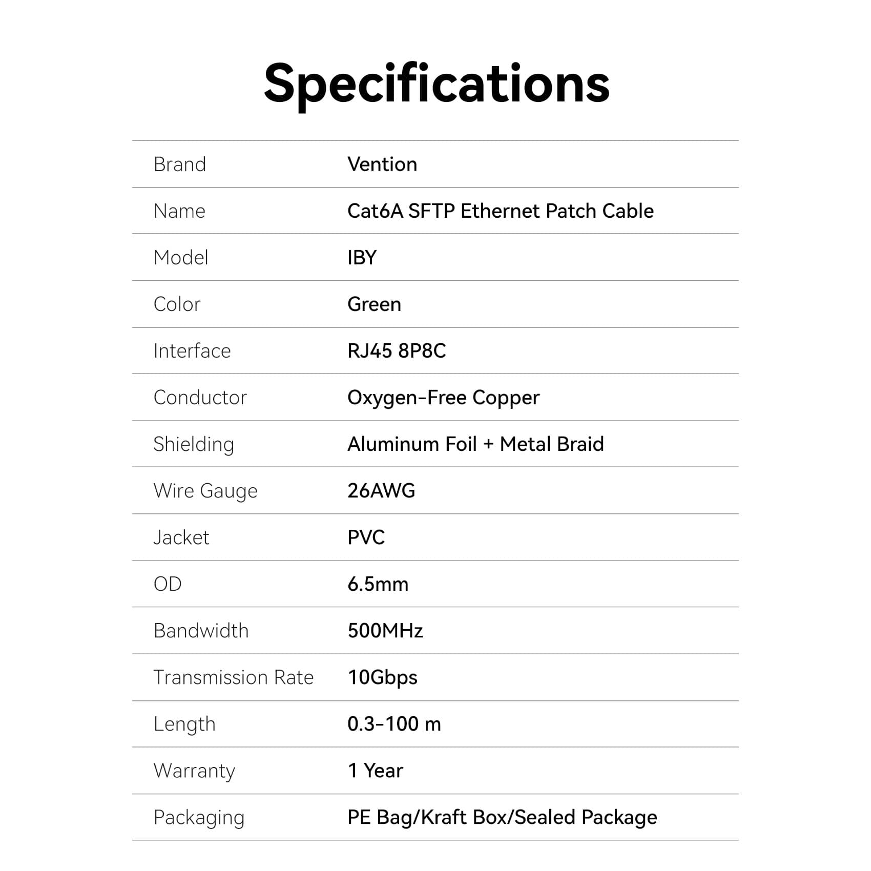 Vention Cat6A SFTP Ethernet Patch Cable