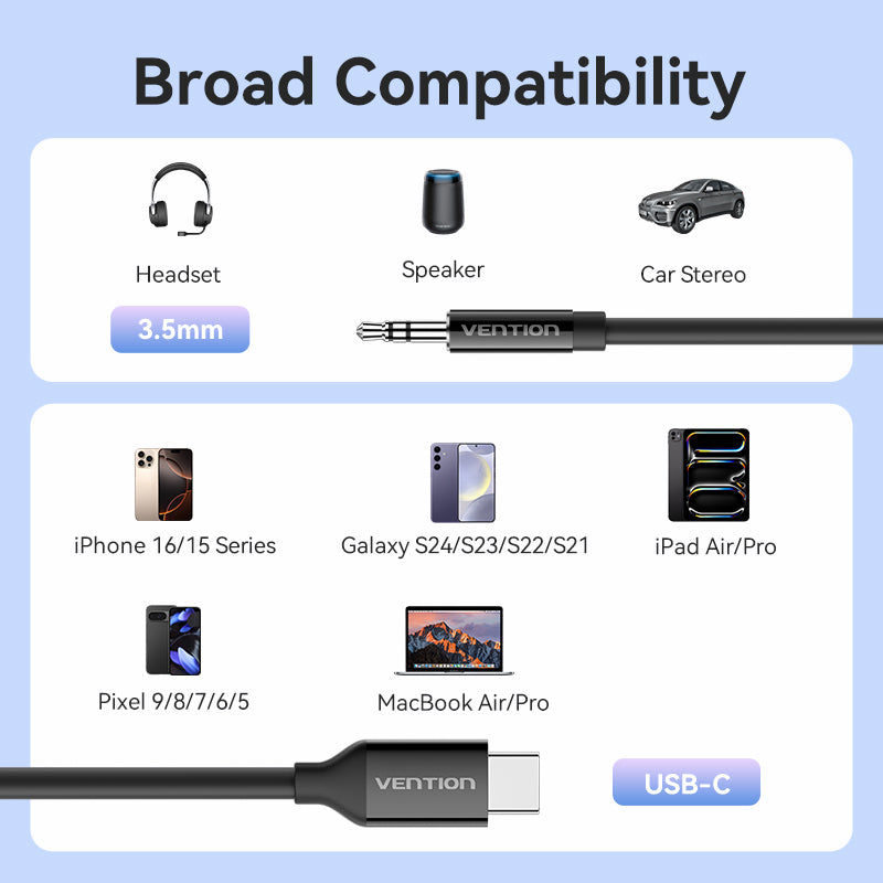 Vention USB-C Male to 3.5mm Male Audio Cable with DAC Adapter ABS Type