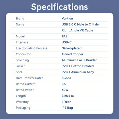 USB 3.0 C Male to C Male Right Angle VR Cable
