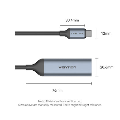 Vention USB-C Male to USB-A Female/PD Power Supply Adapter 0.15M Gray Aluminum Alloy Type