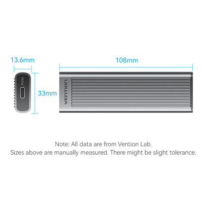 Vention M.2 NVMe SSD Enclosure (USB 3.1 Gen 2-C) with Heat Sink Gray Aluminum Alloy Type