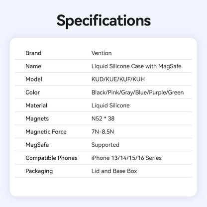 MagSafe özellikli iPhone 16 için Vention Sıvı Silikon Kılıf