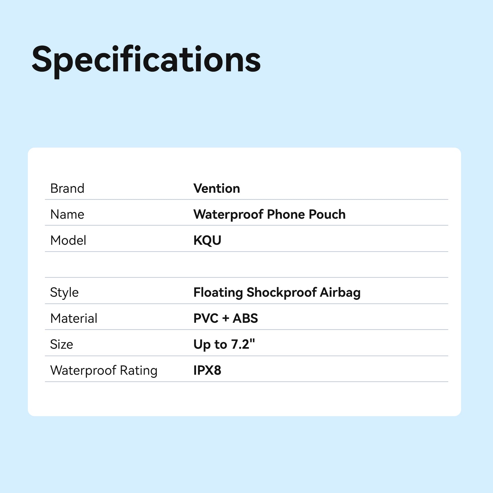 Vention 7.2-Inch Shockproof Black-Edged Waterproof Phone Pouch with Lock Seal Black