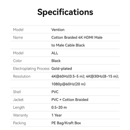Cotton Braided 4K HDMI Male to Male Cable