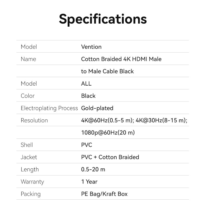 Cotton Braided 4K HDMI Male to Male Cable