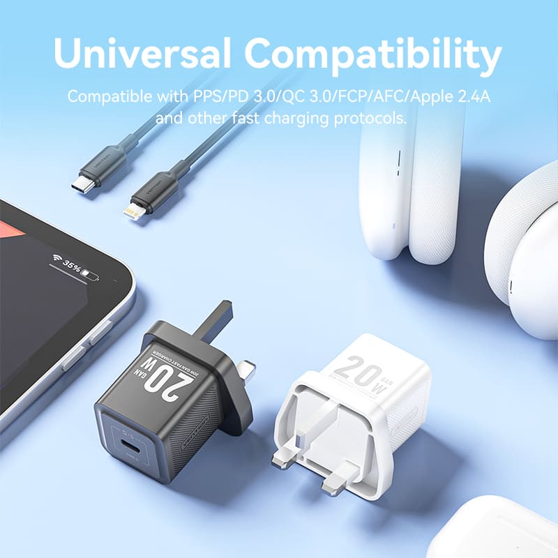 1-Port USB-C GaN Charger (20W) with USB-C to Lightning Cable (1M) UK-Plug