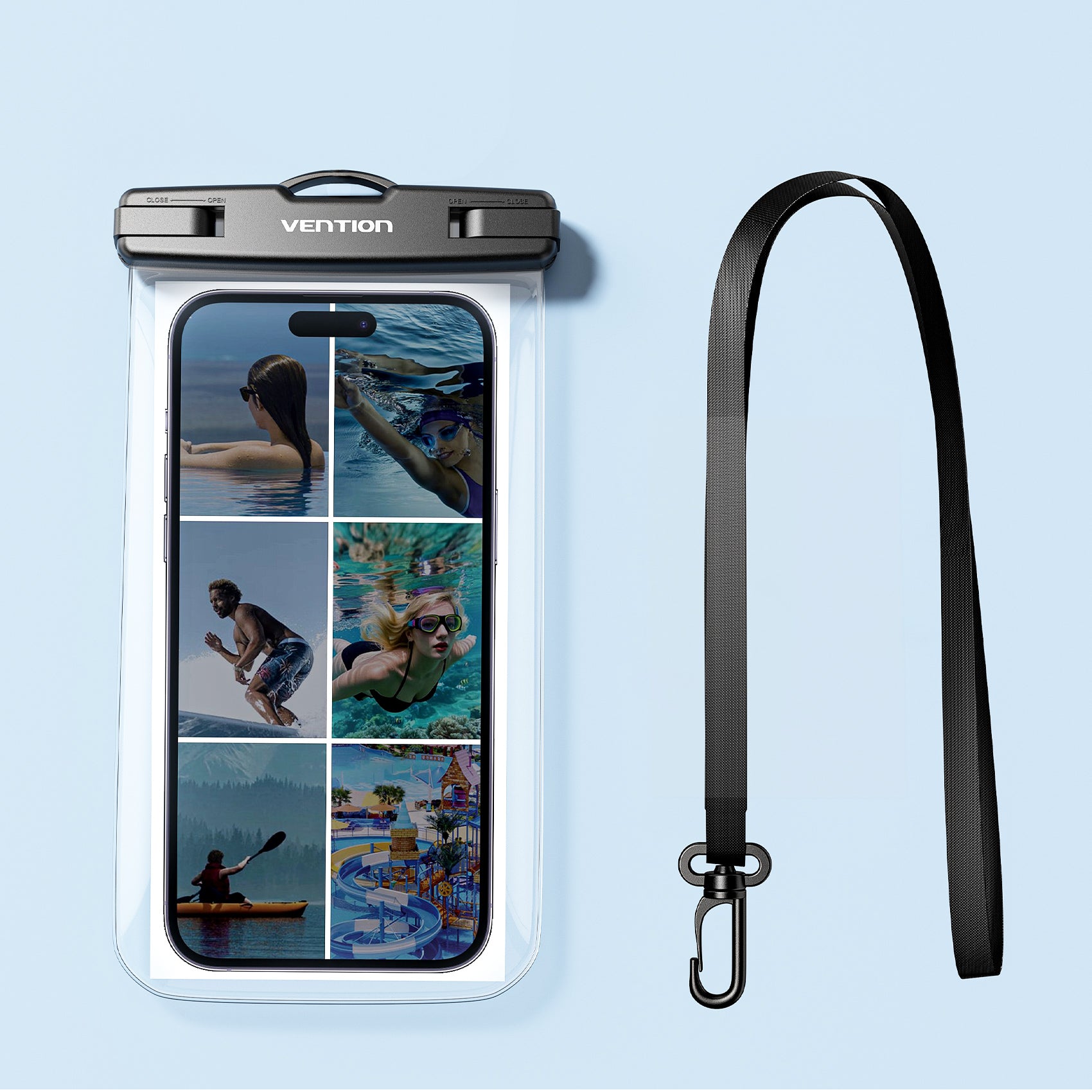 Vention 7.2-Inch Floating Shockproof Airbag Waterproof Phone Pouch with Lock Seal Black