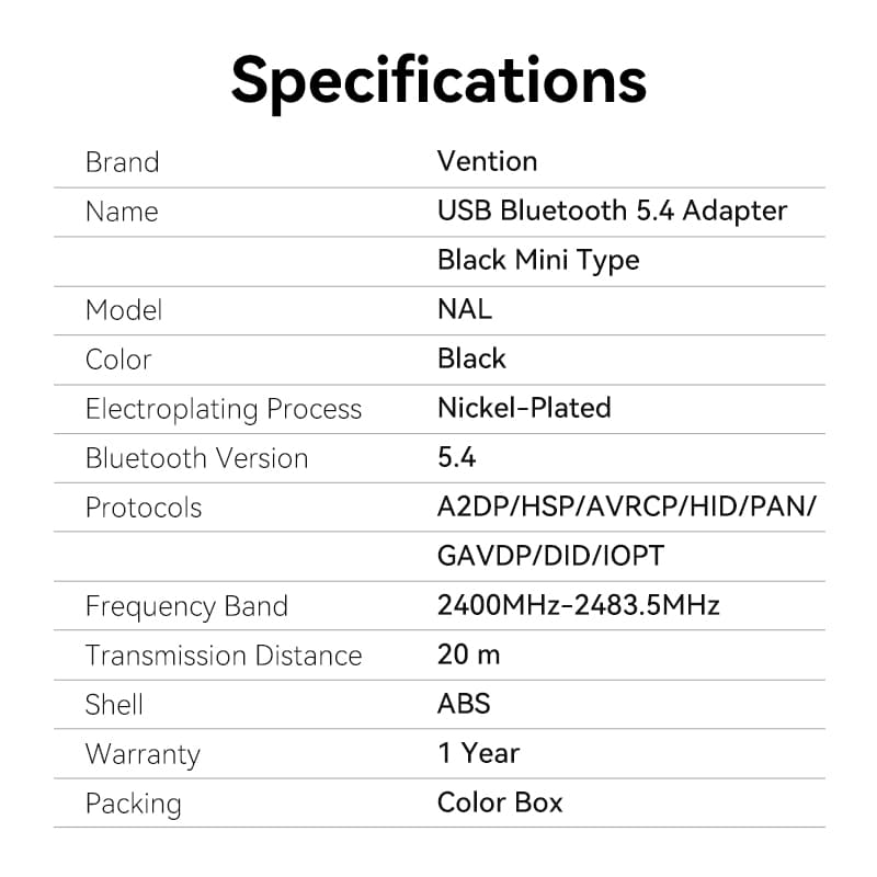 Adaptateur USB Bluetooth 5.4 Noir Type Mini