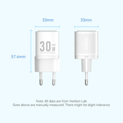 <tc>Vention</tc> 单端口 USB-C GaN 充电器 (30W) 欧标插头