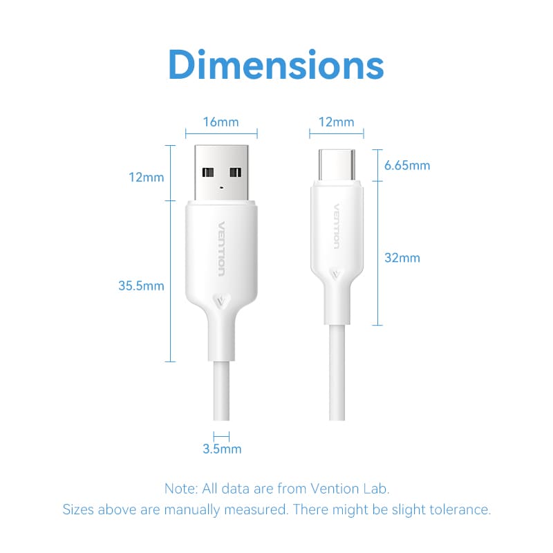 USB 2.0 A-Stecker auf C-Stecker, 3 A-Kabel, 1 m, weißer PVC-Typ