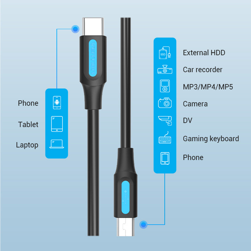 Vention USB 2.0 C Male to Mini-B Male 2A Cable