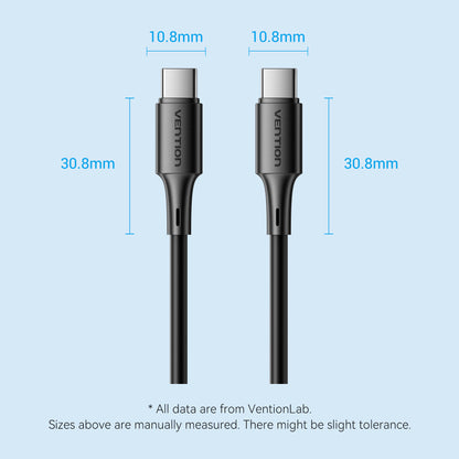 Vention USB 2.0 Tip-C Erkek - Tip-C Erkek 3A Kablo Siyah PVC Tipi