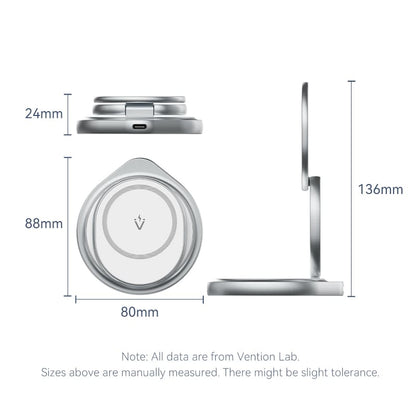 Vention 3-in-1 15W Wireless Charger Stand with MagSafe Silver