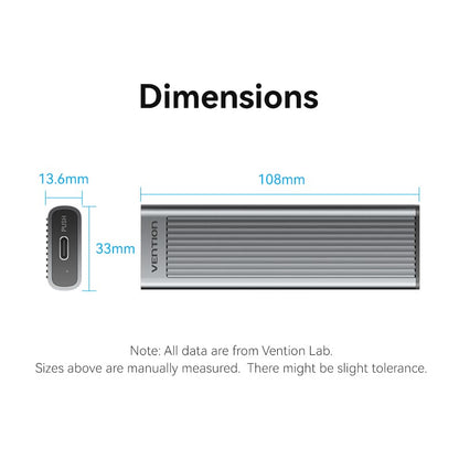 <tc>Vention</tc> M.2 NVMe &amp; SATA SSD 硬盘盒 (USB 3.2 Gen 2-C) 带散热片 灰色铝合金材质