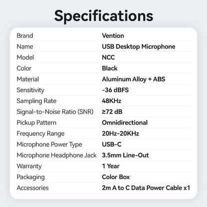 <tc>Vention</tc> Microphone de bureau USB avec bouton muet noir