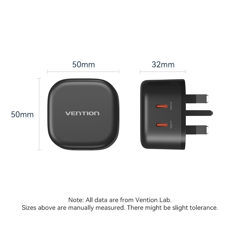 2-Port USB (C + C) GaN Charger (45W/45W) UK-Plug Black