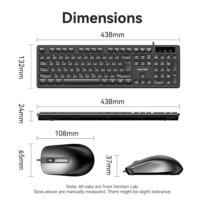 USB Wired Full-Sized Keyboard and Mouse Combo Black Slim Type