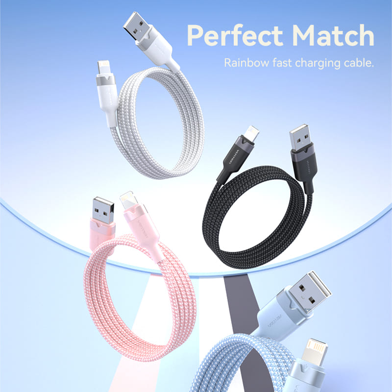 USB 2.0 Type-A Male to Lightning Male 2.4A Cable