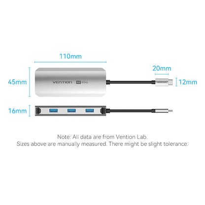 USB-C to HDMI/USB 3.0 x3/PD Docking Station 0.15M Gray Aluminum Alloy Type