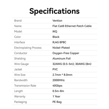 Vention Flat Cat8 Ethernet Patch Cable