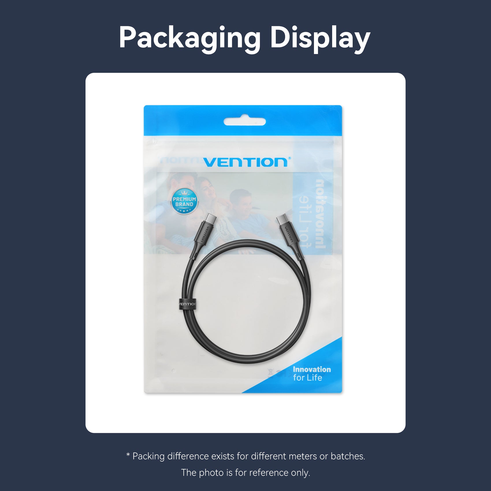 Vention USB 2.0 Type-C Male to Type-C Male 3A Cable Black PVC Type