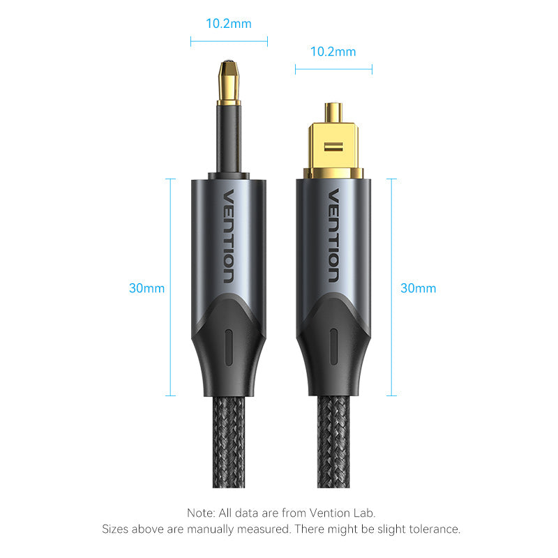 Toslink to Mini Toslink Optical Audio Cable 0.5/1/1.5/2/3/5/10M Black Aluminum Alloy Type
