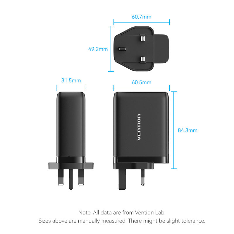 3-Port USB (C+C+A) GaN Charger (100W/65W/30W) UK-Plug