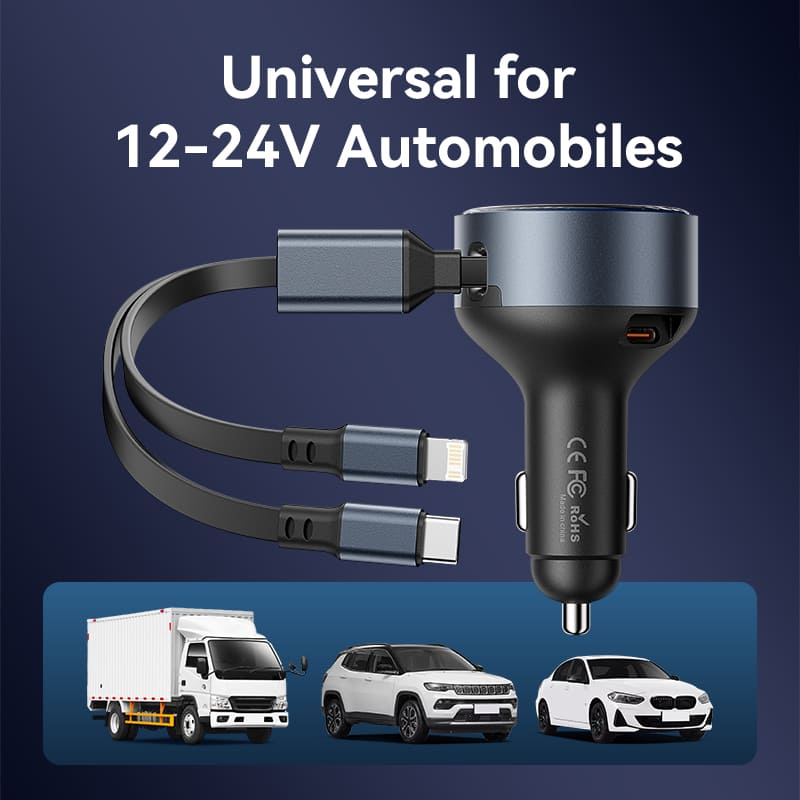 Three-Port USB-C + USB-C/Lightning (30W + 30W/27W) Car Charger