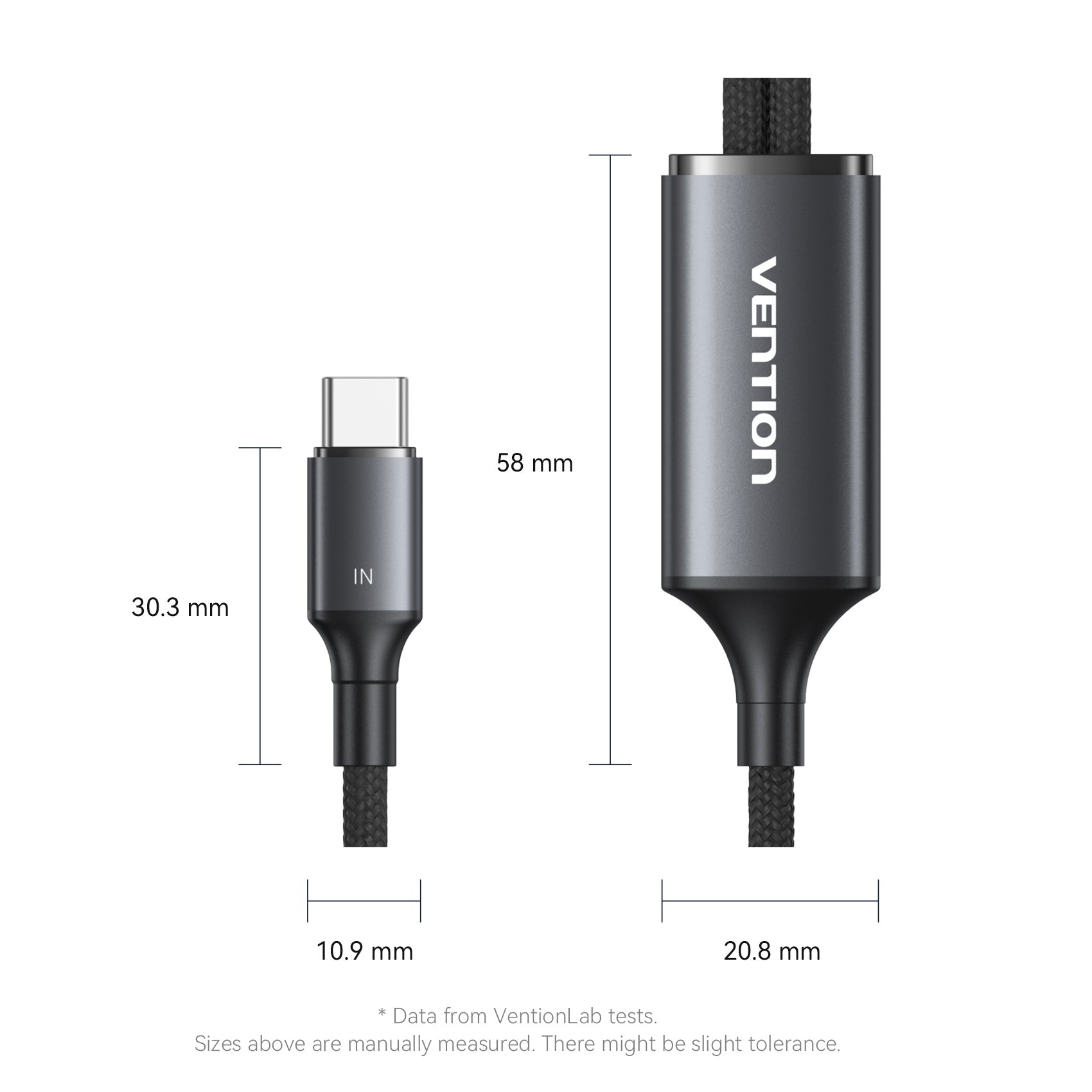 Vention USB 2.0 Type-C Male to 2 Type-C Male 5A Cable Black Aluminum Alloy Type