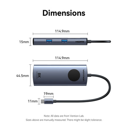 Vention 5'i 1 arada USB-C 8K LED Ekranlı Bağlantı İstasyonu