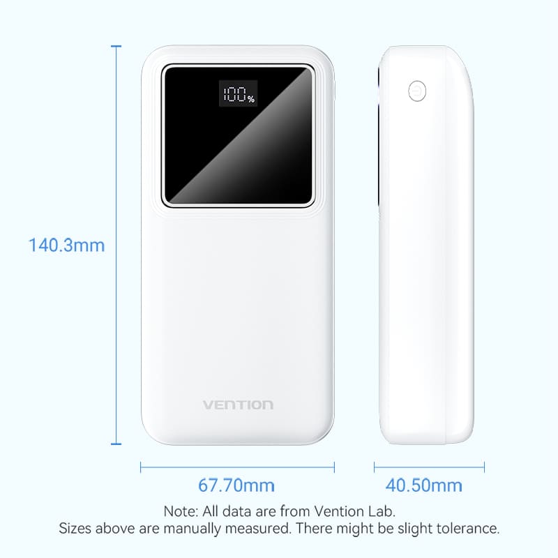 30000mAh Power Bank (Micro-USB + USB-C + USB-A + USB-A) 22.5W White LED Display Type