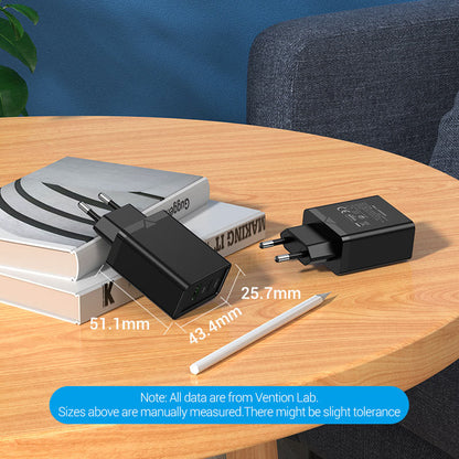 Vention 2-Port  USB(A+C) Wall Charger (18W/20W) EU-Plug