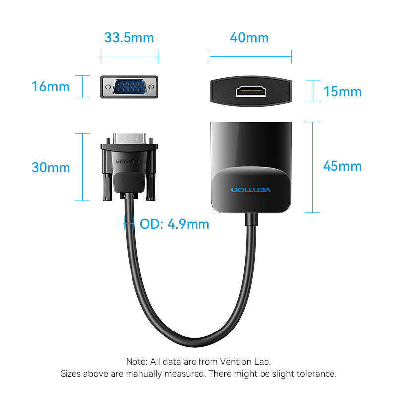 Vention VGA to HDMI Converter with Female Micro USB and Audio Port