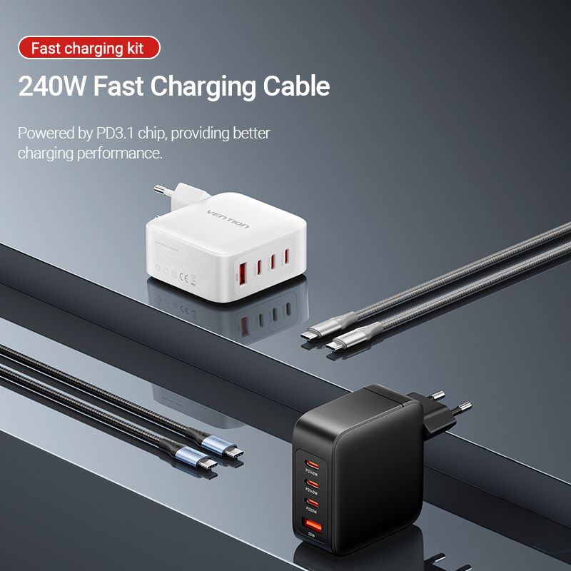 4-Port USB (C + C + C + A) GaN Charging Kit (140W/140W/30W/30W) EU/US/UK-Plug White/Black