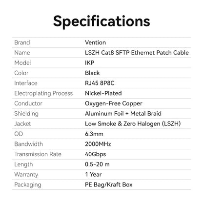 Vention LSZH Cat.8 SFTP Ethernet Patch Cable  Black