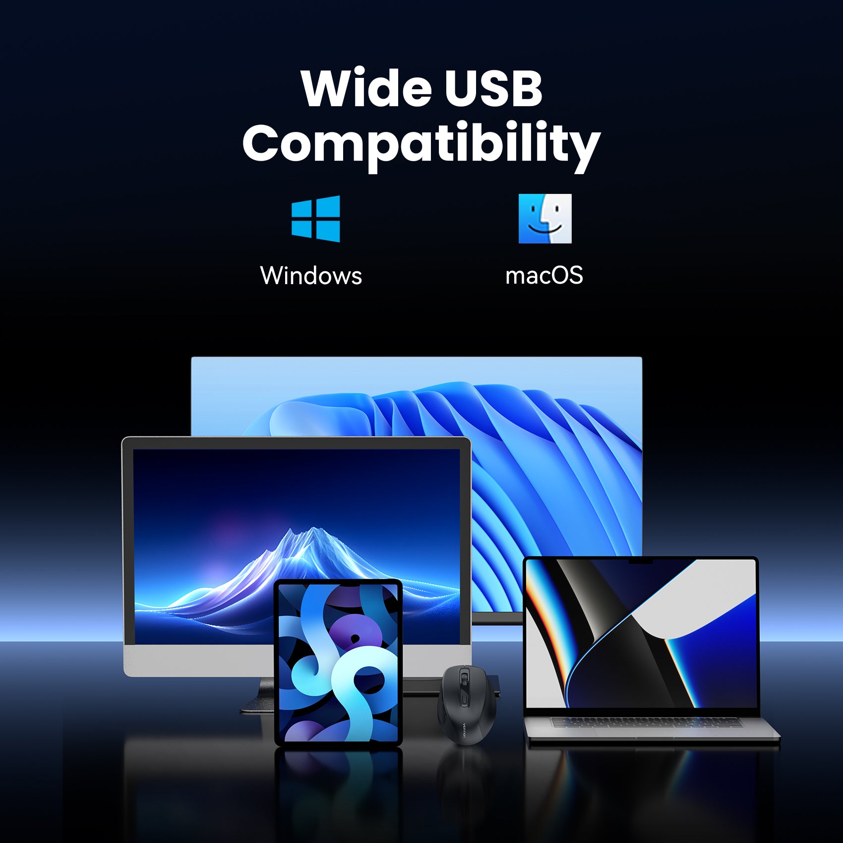 Vention 6-Button 2.4GHz Wireless Ergonomic Mouse Black Silent Type