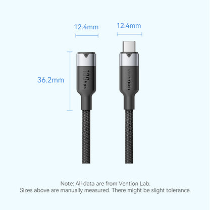 <tc>Vention</tc> Cable de extensión USB 3.2 Gen2 tipo C macho a C hembra de 10 Gbps, aleación de aluminio.